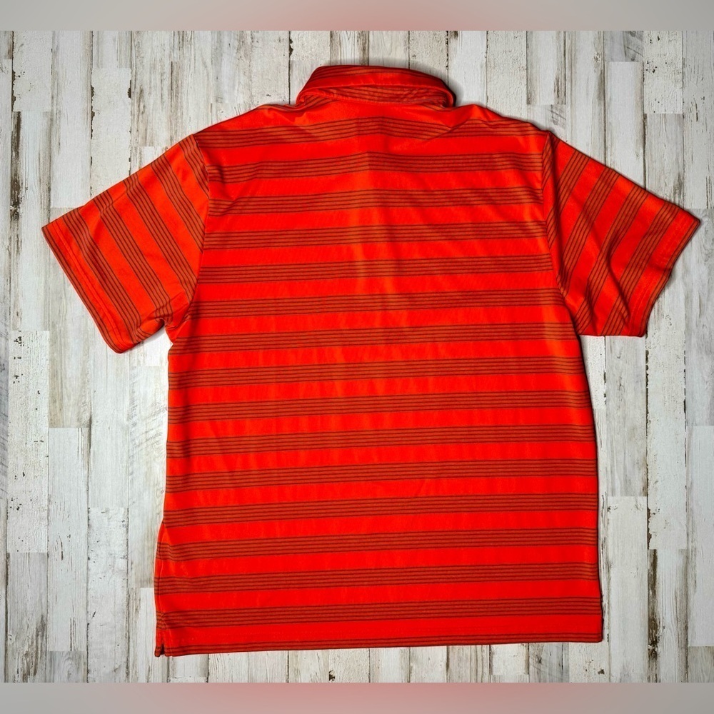 Under Armour Polo Shirt Mens 2XL Orange Performance Loose Heatgear Stripe - Picture 7 of 9